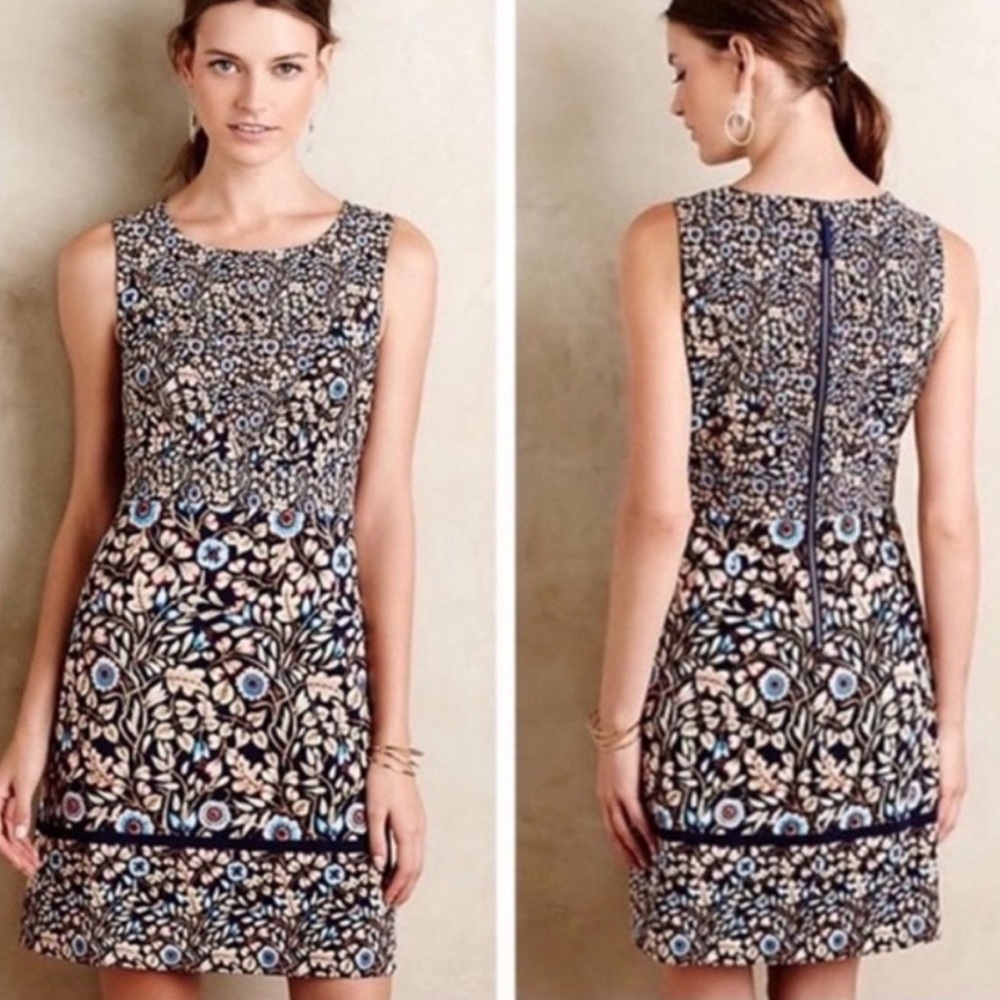 Anthropologie Maeve Brindle Dark Floral Sheath Dress Pockets Size 6